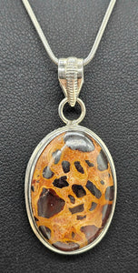 Bauxite Pendant, Sterling Silver, Oval Shaped, Cheetah Pattern, Release of Anger