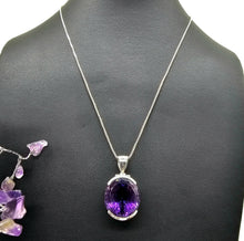 Load image into Gallery viewer, Amethyst Pendant, February Birthstone, 26 carats, Oval Faceted, Sterling Silver