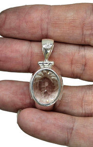 26 carat Clear Quartz Crystal Pendant, Sterling Silver, Oval Faceted, Concentration Stone