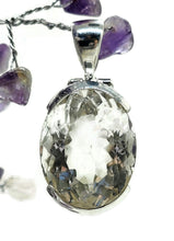 Load image into Gallery viewer, 26 carat Clear Quartz Crystal Pendant, Sterling Silver, Oval Faceted, Concentration Stone