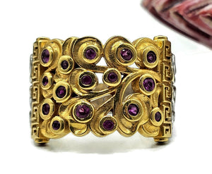 Two tone Ruby Ring, Size O1/2, 24K gold plated Sterling Silver, July Birthstone, Filigree