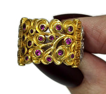 Load image into Gallery viewer, Two tone Ruby Ring, Size O1/2, 24K gold plated Sterling Silver, July Birthstone, Filigree