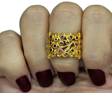 Two tone Ruby Ring, Size O1/2, 24K gold plated Sterling Silver, July Birthstone, Filigree