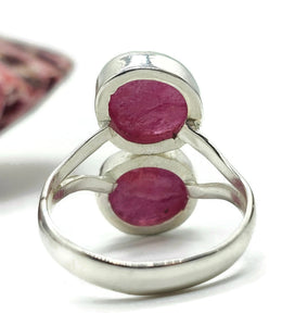 Raw Ruby Ring, Size R, July Birthstone, Sterling Silver, Round Shaped, Rough Gemstones