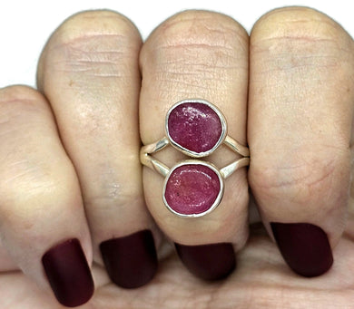 Raw Ruby Ring, Size R, July Birthstone, Sterling Silver, Round Shaped, Rough Gemstones