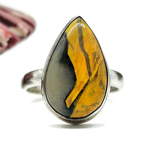 Bumblebee ring, Size S, Sterling Silver, Pear Shape, Eclipse Jasper, Fumarole Jasper