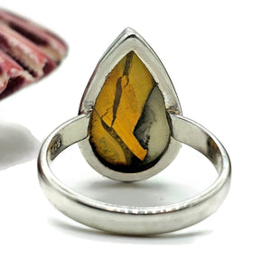 Bumblebee ring, Size S, Sterling Silver, Pear Shape, Eclipse Jasper, Fumarole Jasper