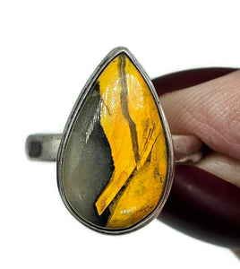 Bumblebee ring, Size S, Sterling Silver, Pear Shape, Eclipse Jasper, Fumarole Jasper