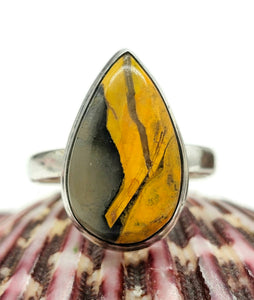 Bumblebee ring, Size S, Sterling Silver, Pear Shape, Eclipse Jasper, Fumarole Jasper