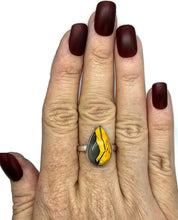 Load image into Gallery viewer, Bumblebee ring, Size S, Sterling Silver, Pear Shape, Eclipse Jasper, Fumarole Jasper