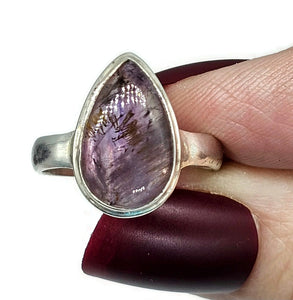 Super 7 ring, Cacoxenite Ring, Melody Stone Ring, Size P, Sterling Silver, Pear Shaped