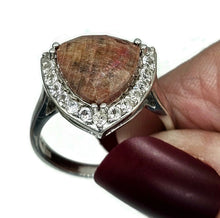 Load image into Gallery viewer, Halo Ruby &amp; White Topaz Ring, Size S, Sterling Silver, Triangle Shape, July Birthstone