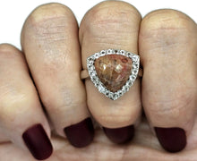 Load image into Gallery viewer, Halo Ruby &amp; White Topaz Ring, Size S, Sterling Silver, Triangle Shape, July Birthstone