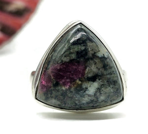 Triangle Eudialyte Ring, size O, Sterling Silver, The Stone of the Heartland, Balances