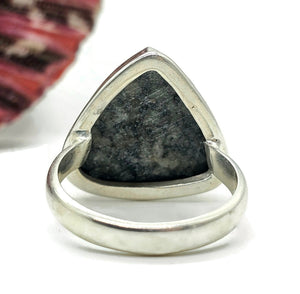 Triangle Eudialyte Ring, size O, Sterling Silver, The Stone of the Heartland, Balances