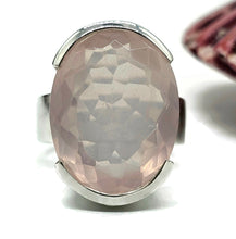 Load image into Gallery viewer, 19 carat Rose Quartz Ring, Size O, Sterling Silver, Oval Faceted, Love Stone