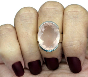 19 carat Rose Quartz Ring, Size O, Sterling Silver, Oval Faceted, Love Stone