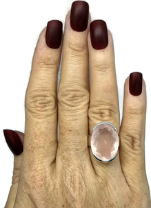 19 carat Rose Quartz Ring, Size O, Sterling Silver, Oval Faceted, Love Stone