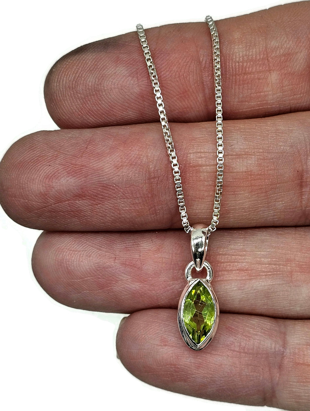 Marquise Peridot Pendant, August Birthstone, 2.7 carats, Sterling Silver, Protection Stone