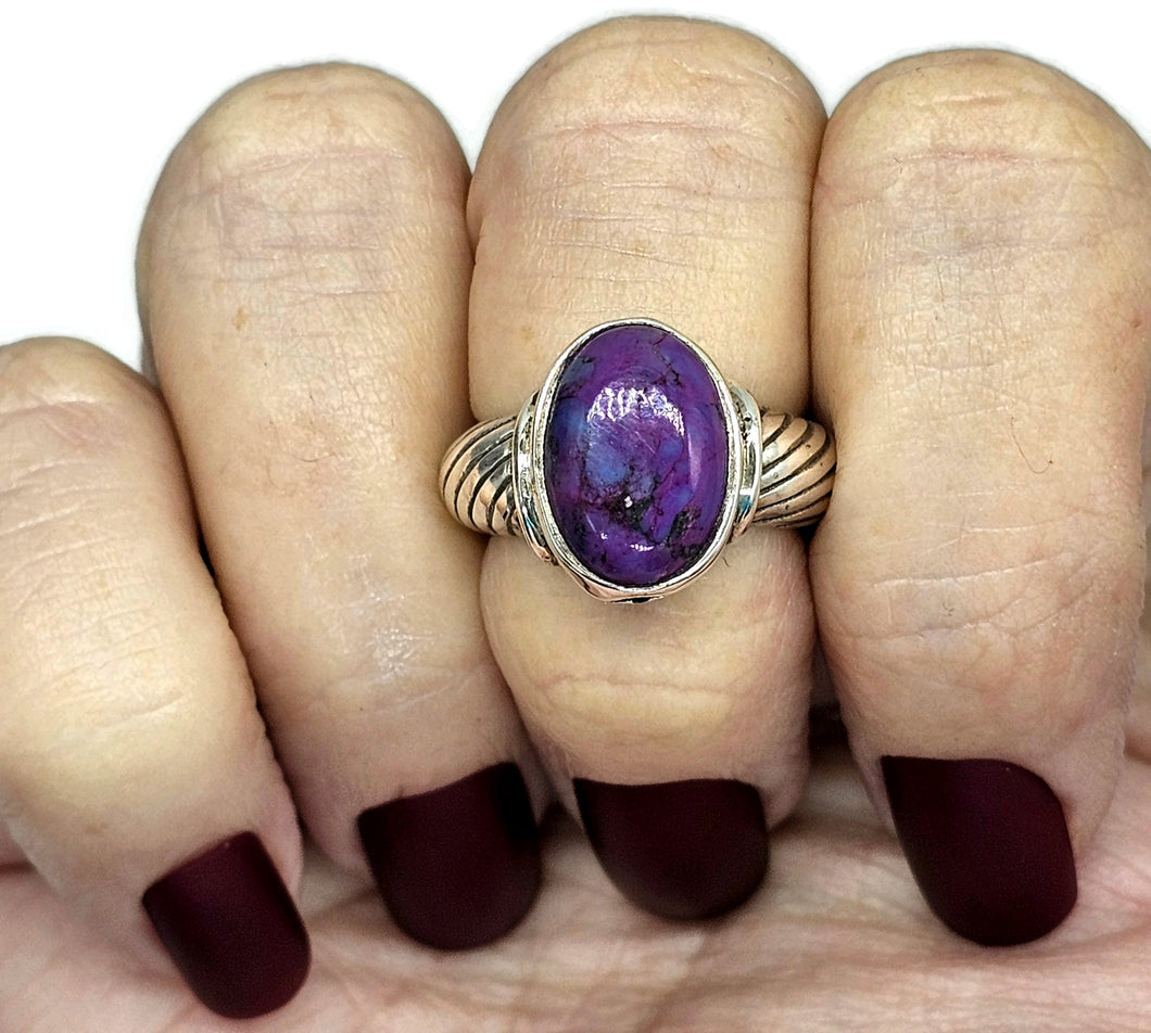 Purple Mojave Turquoise Ring, Size O, Sterling Silver, Oval Shaped, Goddess Gem