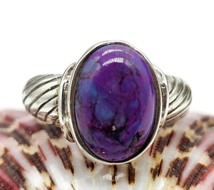 Purple Mojave Turquoise Ring, Size O, Sterling Silver, Oval Shaped, Goddess Gem