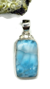 Rectangle Larimar Pendant, Dolphin Stone, Stone of Atlantis, Sterling Silver