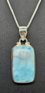 Rectangle Larimar Pendant, Dolphin Stone, Stone of Atlantis, Sterling Silver