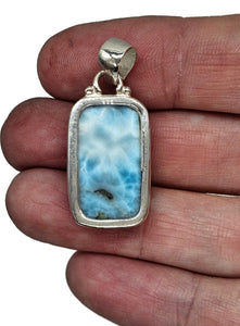 Rectangle Larimar Pendant, Dolphin Stone, Stone of Atlantis, Sterling Silver