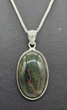 Load image into Gallery viewer, Bloodstone Pendant, Sterling Silver, Oval Shaped, Green Chalcedony with bright red