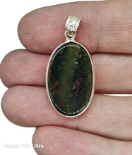 Load image into Gallery viewer, Bloodstone Pendant, Sterling Silver, Oval Shaped, Green Chalcedony with bright red