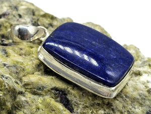 Lapis Lazuli Pendant, Rectangle Shape, Sterling Silver, Protection Stone, Bezel Set