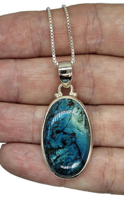 Oval Shattuckite Pendant, Sterling Silver, mix of Azurite, Chrysocolla & Malachite Gem