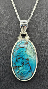 Oval Shattuckite Pendant, Sterling Silver, mix of Azurite, Chrysocolla & Malachite Gem