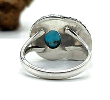 Load image into Gallery viewer, Turquoise Leaf Ring, Size R, Sterling Silver, Blue Gemstone, Protection Stone