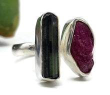 Load image into Gallery viewer, Raw Ruby &amp; Black Tourmaline Ring, Size O, Sterling Silver, Rough Gemstones, July Birth