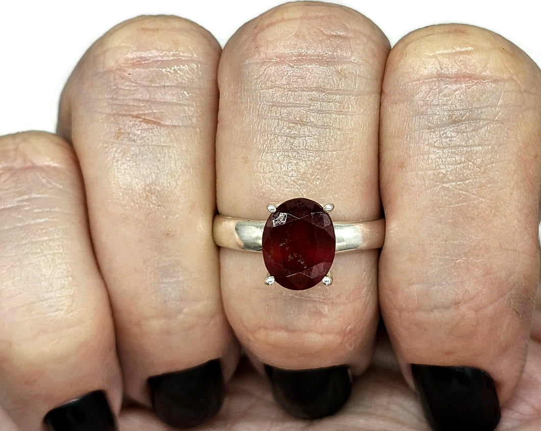 Ruby Ring, Size R 1/2, Sterling Silver, July Birthstone, Oval Faceted, Energy Stone