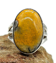 Load image into Gallery viewer, Bumblebee Jasper ring, Size Q, Sterling Silver, Oval Shaped, Eclipse Jasper, Bright Yellow