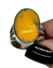 Load image into Gallery viewer, Bumblebee Jasper ring, Size Q, Sterling Silver, Oval Shaped, Eclipse Jasper, Bright Yellow