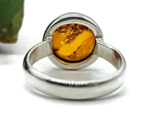 Baltic Amber Ring, size M, Sterling Silver, Round Shaped, Cognac Amber, Fossilized