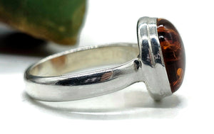 Baltic Amber Ring, size M, Sterling Silver, Round Shaped, Cognac Amber, Fossilized