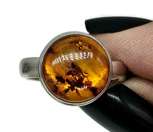 Baltic Amber Ring, size M, Sterling Silver, Round Shaped, Cognac Amber, Fossilized