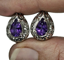 Load image into Gallery viewer, Amethyst Earrings, Huggie Design, Sterling Silver, February Birthstone, Purple Gemstone