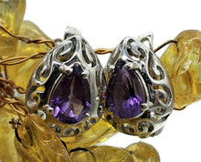 Load image into Gallery viewer, Amethyst Earrings, Huggie Design, Sterling Silver, February Birthstone, Purple Gemstone