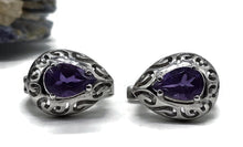 Load image into Gallery viewer, Amethyst Earrings, Huggie Design, Sterling Silver, February Birthstone, Purple Gemstone