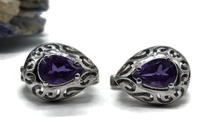 Amethyst Earrings, Huggie Design, Sterling Silver, February Birthstone, Purple Gemstone