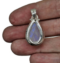 Load image into Gallery viewer, Rainbow Moonstone Pendant, Pear Shape, Sterling Silver, Goddess Stone, Soul Talisman