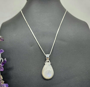 Rainbow Moonstone Pendant, Pear Shape, Sterling Silver, Goddess Stone, Soul Talisman