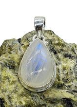 Load image into Gallery viewer, Rainbow Moonstone Pendant, Pear Shape, Sterling Silver, Goddess Stone, Soul Talisman