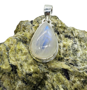 Rainbow Moonstone Pendant, Pear Shape, Sterling Silver, Goddess Stone, Soul Talisman