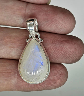 Rainbow Moonstone Pendant, Pear Shape, Sterling Silver, Goddess Stone, Soul Talisman